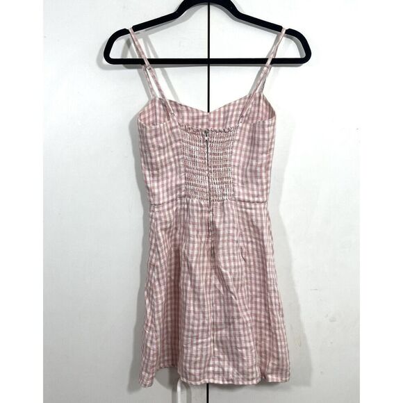 Reformation Roarke Mini Dress Women’s 2 100% Linen Pink White Gingham Plaid - Picture 2 of 7